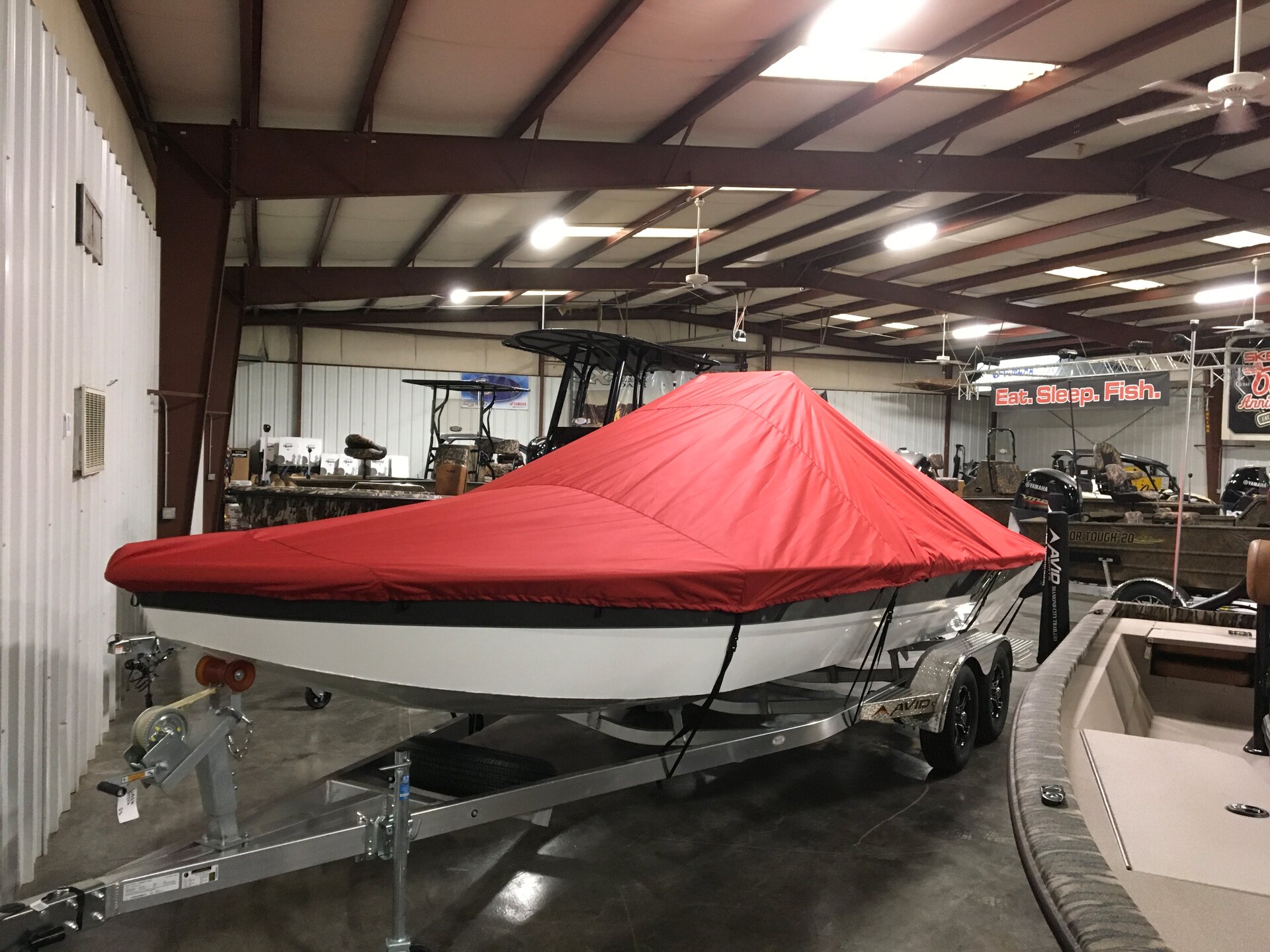 Custom-fit cover installed on Avid 23 MAG Outboard