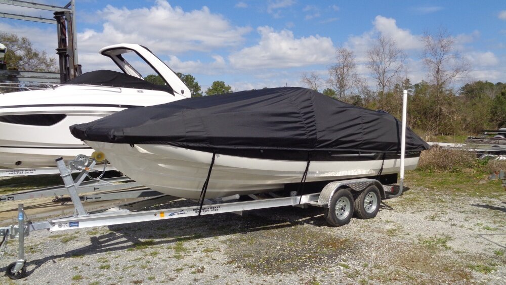 Custom-fit cover installed on Bayliner 210 Deck Boat Outboard