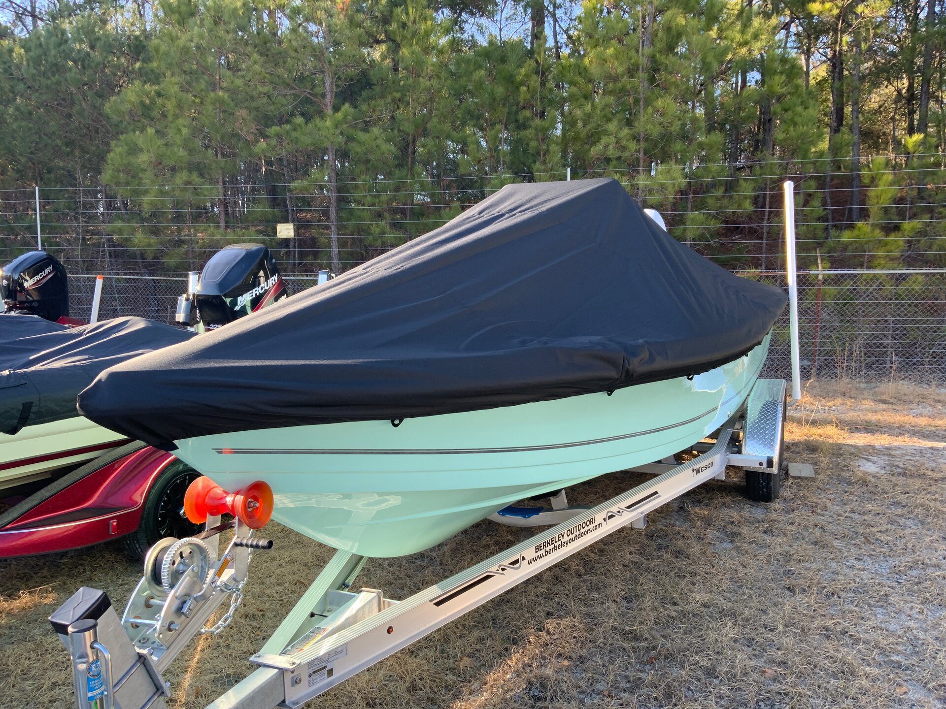 Custom-fit cover installed on Bulls Bay 2200 XS CC Outboard