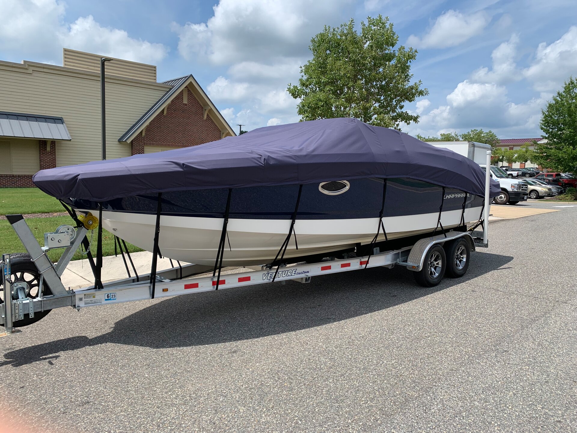 Custom-fit cover installed on Chaparral 24 SSI Inboard Outboard