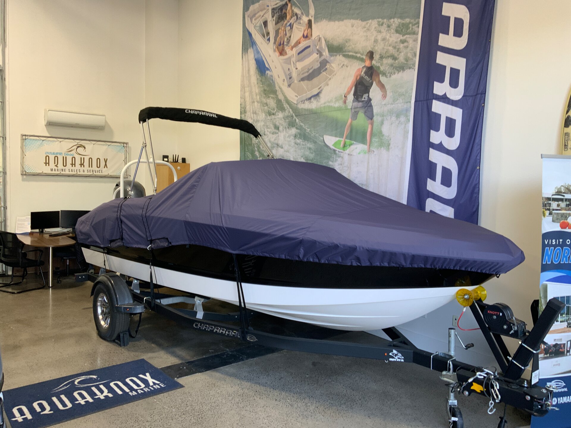 Custom-fit cover installed on Chaparral 19 SSI Outboard