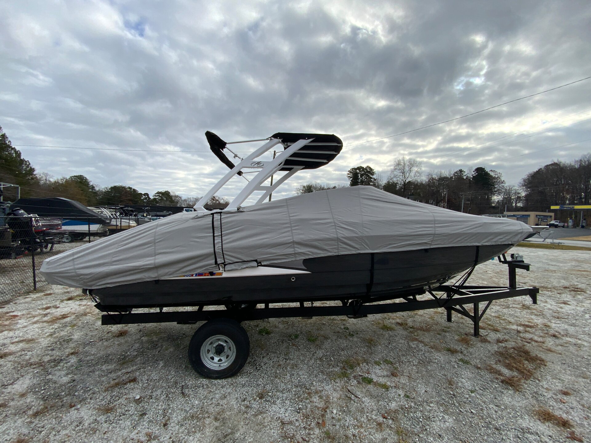 Custom-fit cover installed on Monterey M4 Inboard Outboard