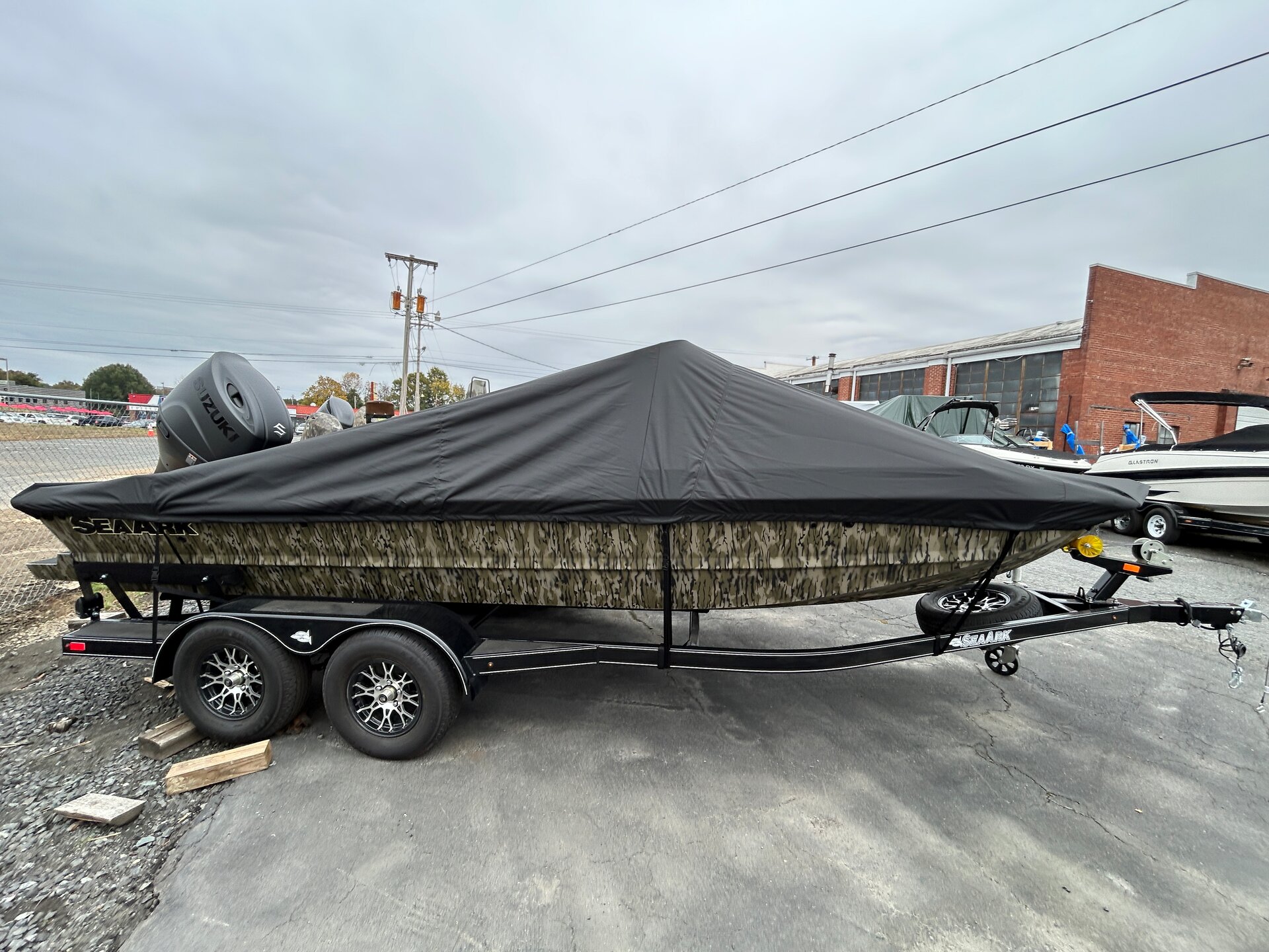 Custom-fit cover installed on Sea ARK Protege 200 Outboard