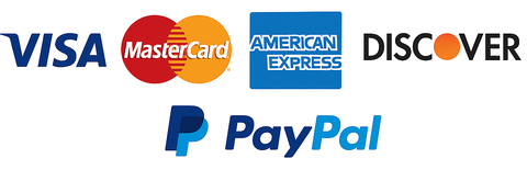 Visa, Mastercard, American Express, Discover and PayPal
