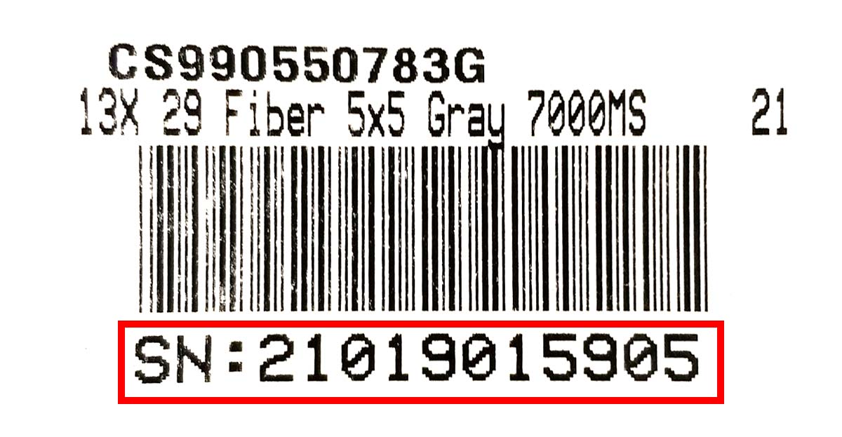 Example Latham cover barcode with the serial number outlined below it