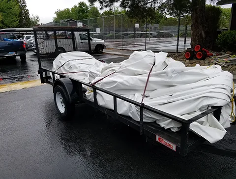 Construction dome fabric packed on a trailer