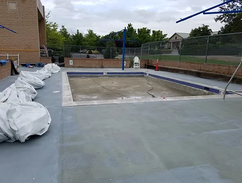 Work area before the construction dome is inflated