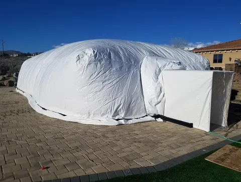 Inflated dome with its airlock entry in place