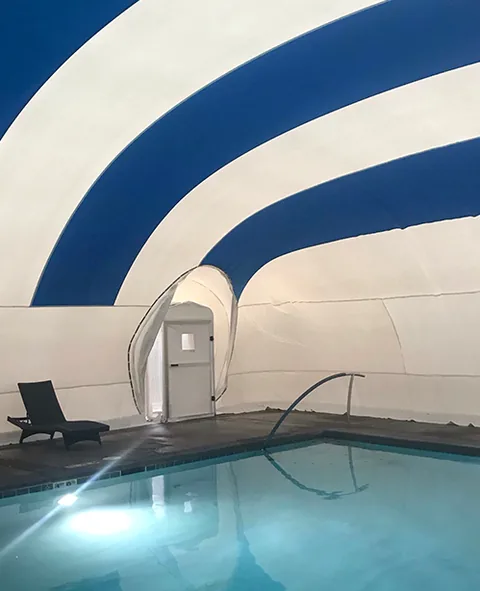 Blue and White Stripe Dome Exit View from the interior