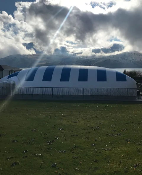 beautiful navy and white striped dome side view