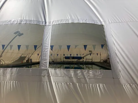 Close exterior view through a commercial dome viewing panel