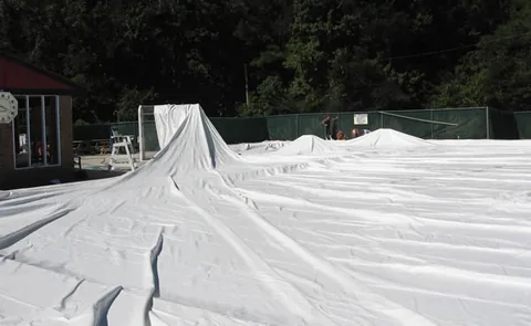 Dome spread out over top of the pool
