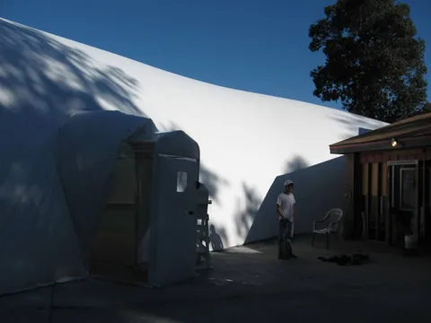The dome is up, nearly fully inflate