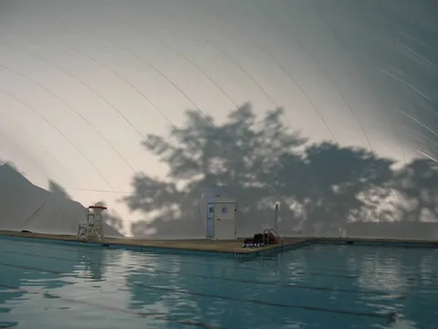Interior view of the airdome from across the pool