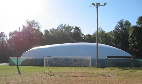 Pool dome as viewed from the adjacent YMCA field