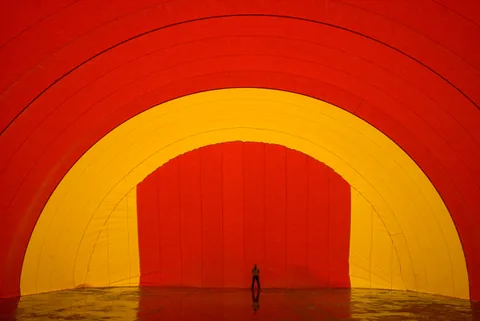 Person standing inside the Sport Dome for scale