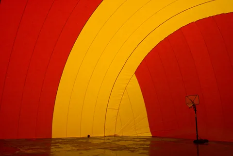 Fully extended basketball hoop inside the Sport Dome