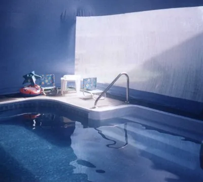 Pool steps and equipment inside an aqua Ameri-Dome