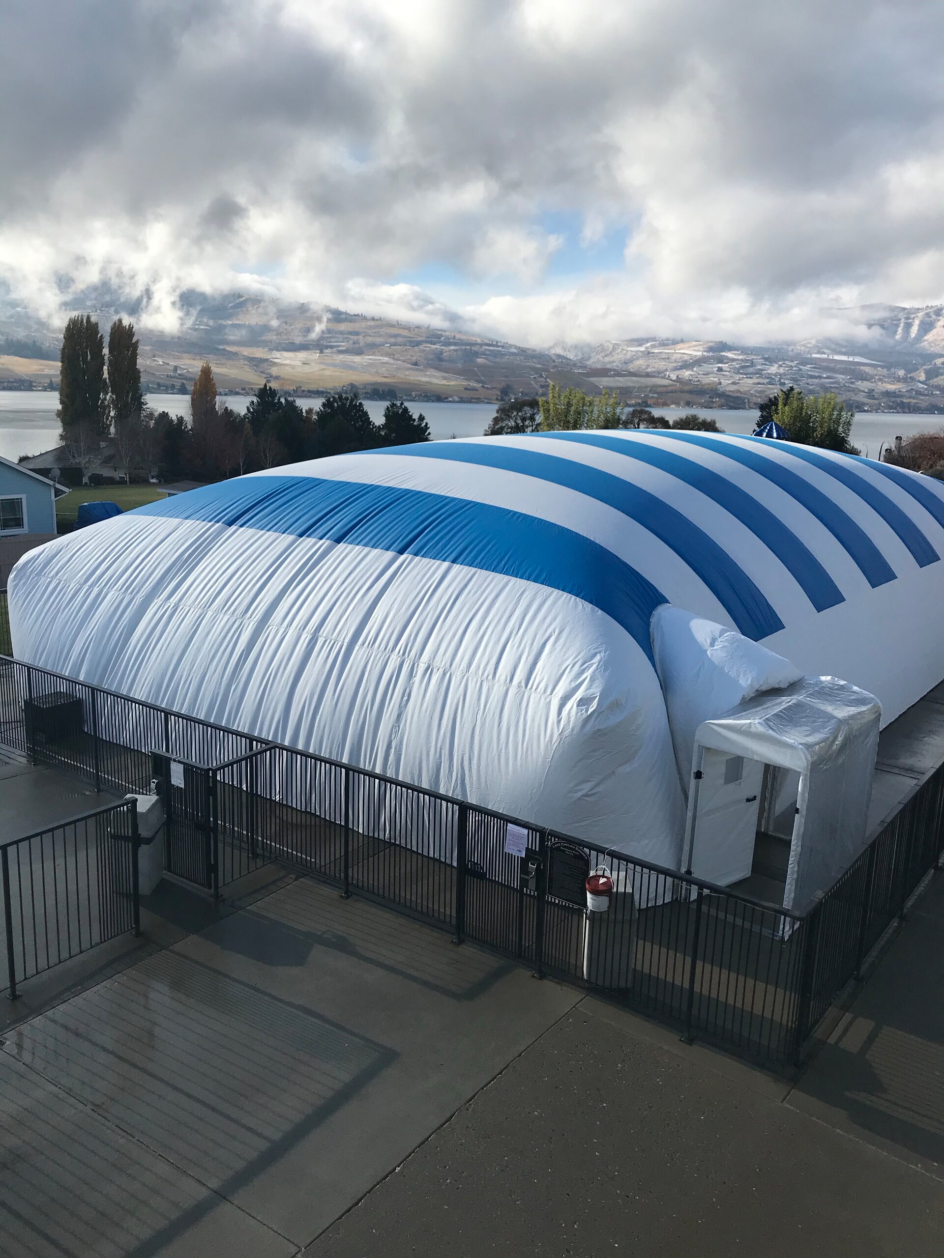 Blue and white Ameri-Dome overlooking Lake Chelan Shores