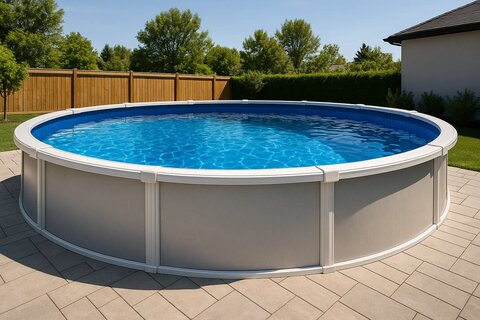 Blue vinyl liner in a round above-ground pool