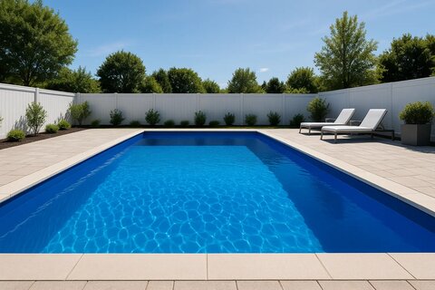 Blue vinyl liner in a rectangular inground pool