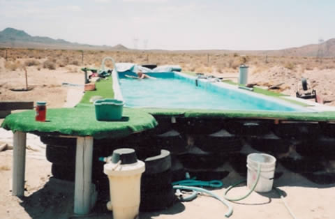 Desert lap pool, created from tires, cement, and a custom ameri-liner