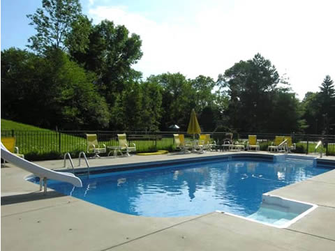 Landscaped view of swimminig pool and new liner