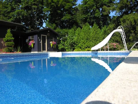 Deep end of swimming pool with new liner