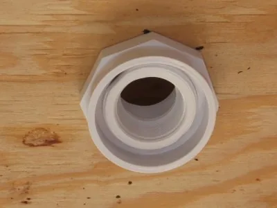 Bulkhead fitting viewed from outside the tank