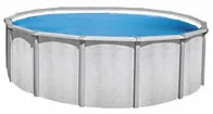 Above-ground pool converted to water storage with a white potable vinyl liner