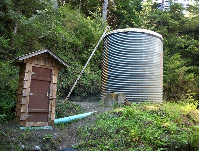 Exterior of the metal water tank